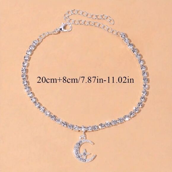 Star Moon Gold Plated Diamond Celestial Anklet - Picture 3 of 4